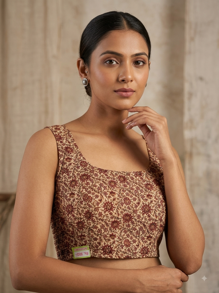 2-in-1 side stretchable Kalamkari blouse 👚 sleeveless