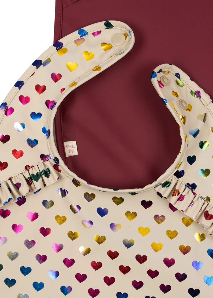 2 Pack Glitter Dinner Bib With Frill Coeur Glitter Sangria