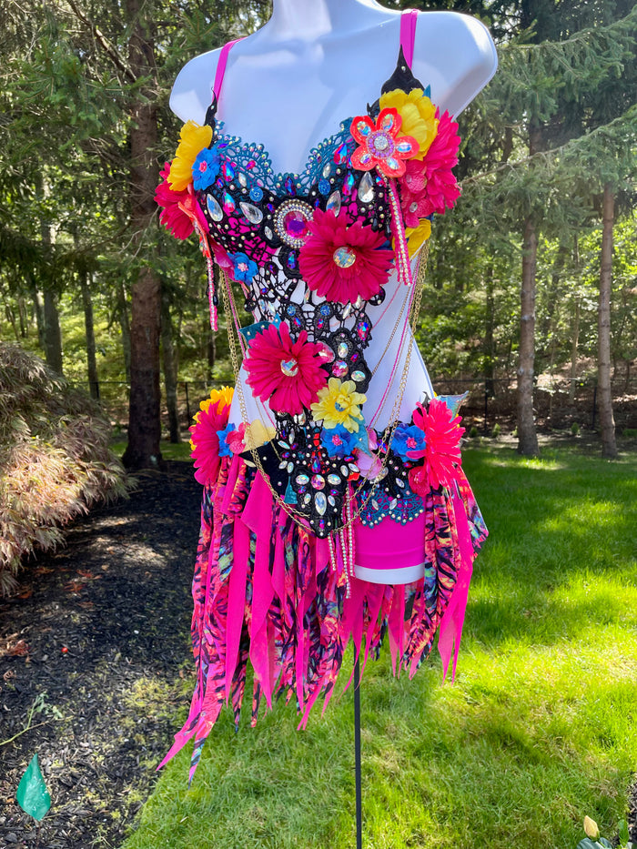 Ready to ship 36C Large Bottom - Chained Neon Garden Fairy Bra and Shorts Costume