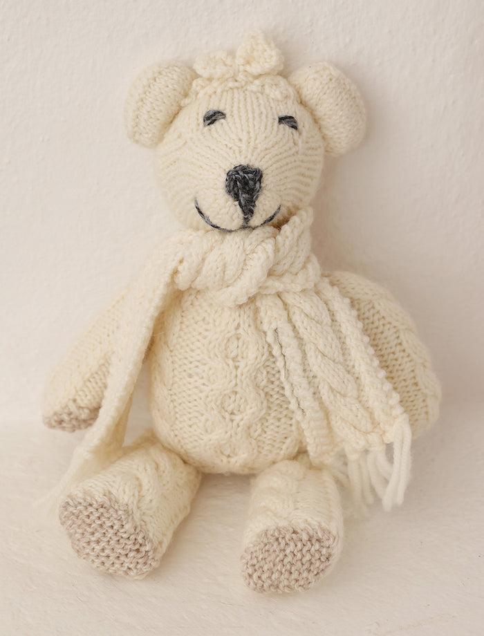 Aran Wool Teddy Bear with Scarf - White #color-white