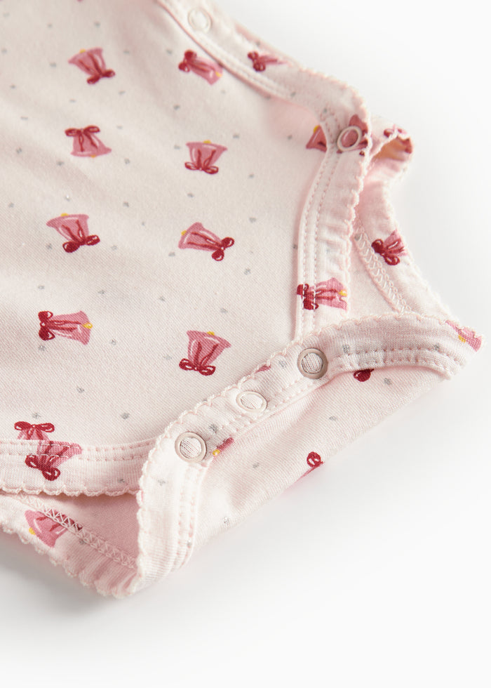 Baby wrap bodysuit with red Christmas bell print