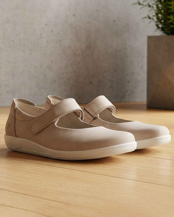 ECCO Mary Jayne Velcro Strap Shoe - Cashmere - The Classic Boutique