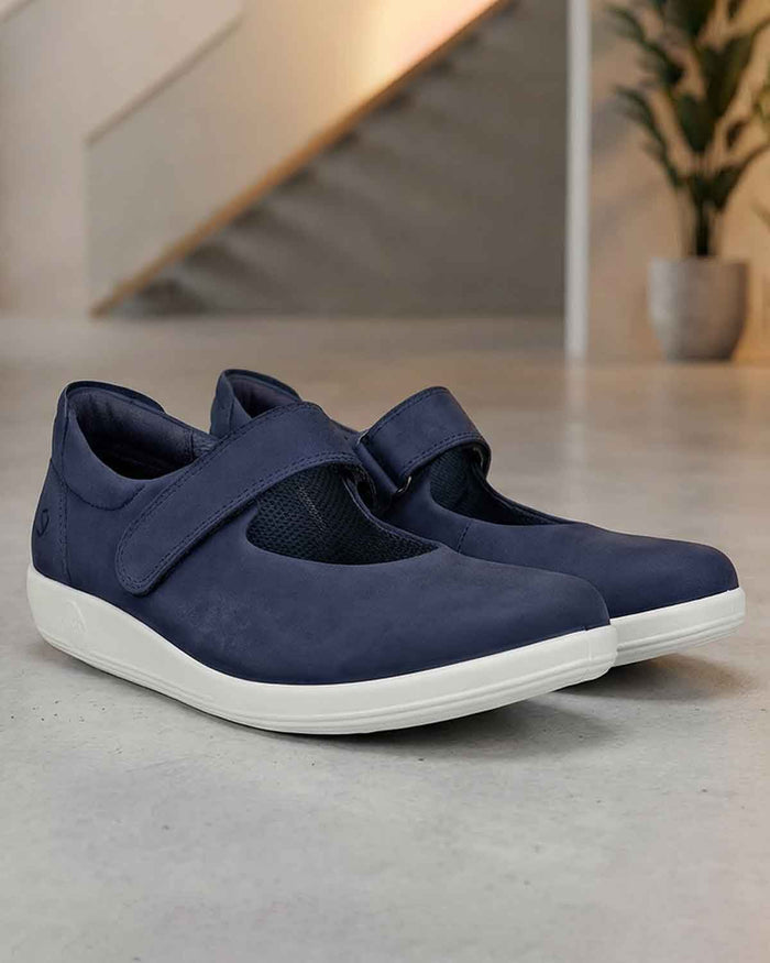 ECCO Mary Jayne Velcro Strap Shoe - Navy - The Classic Boutique