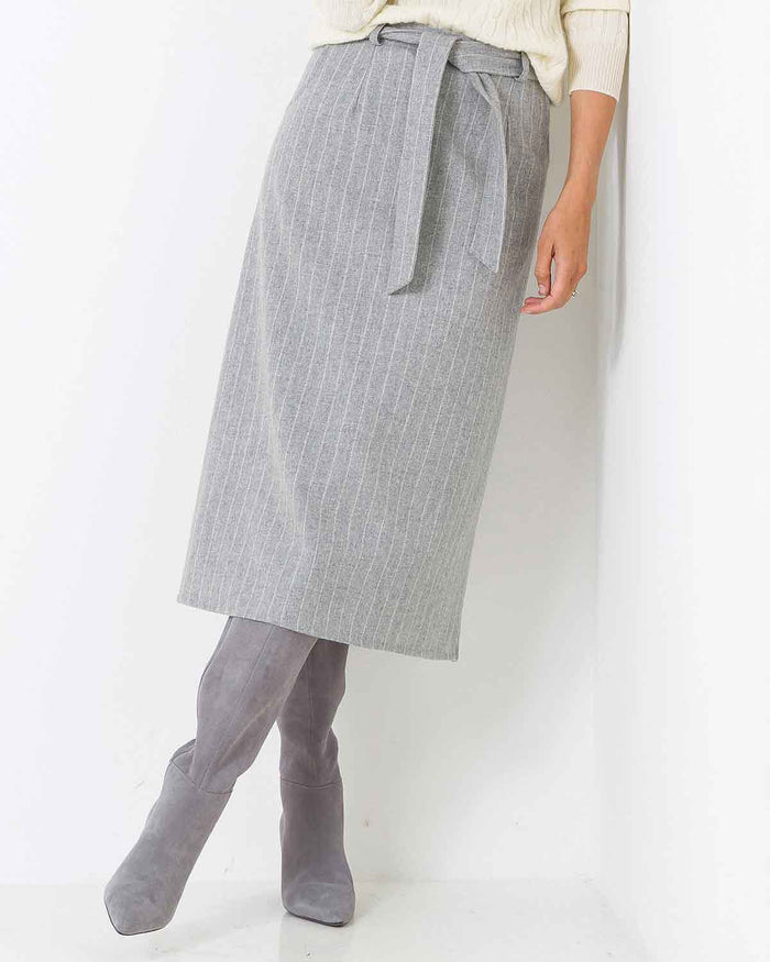 Hailey A Line Belted Wool Mix Tweed Lined Skirt - The Classic Boutique