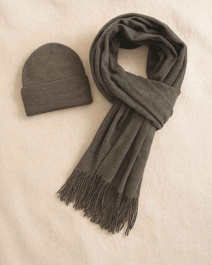 Hat & Oversized Scarf Set - Grey - The Classic Boutique