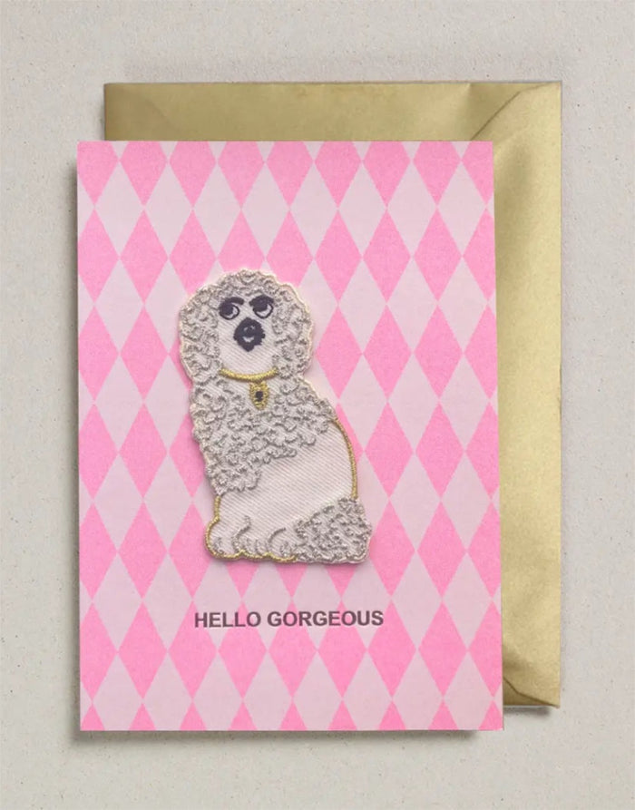 Hello Gorgeous Wally Dog Iron on Patch Greeting Card, Petra Boase