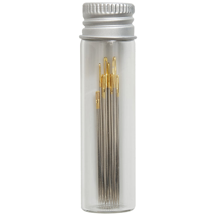 Hemline Gold Eye Embroidery Needles - Assorted Sizes in Reusable Glass Jar