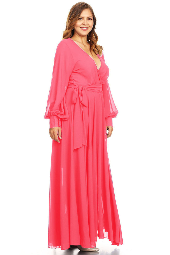 Hi Curvy Plus Size Women Solid Wrap Maxi Dress Made in USA