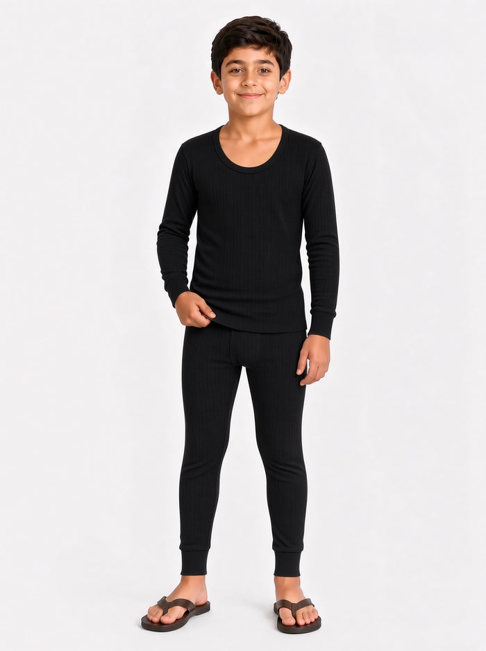 Kids Premium Black Poly Wool Inner Thermal Shirt & Trouser Set (8/1) - Hinz Clothing