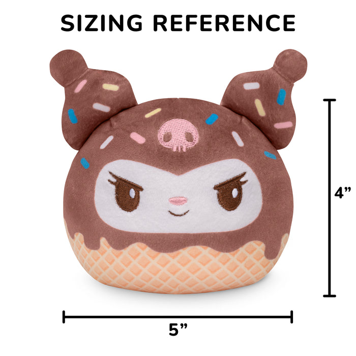 Kuromi Ice Cream Cone 4” Reversible Plushie with a sizing reference of 4 inches