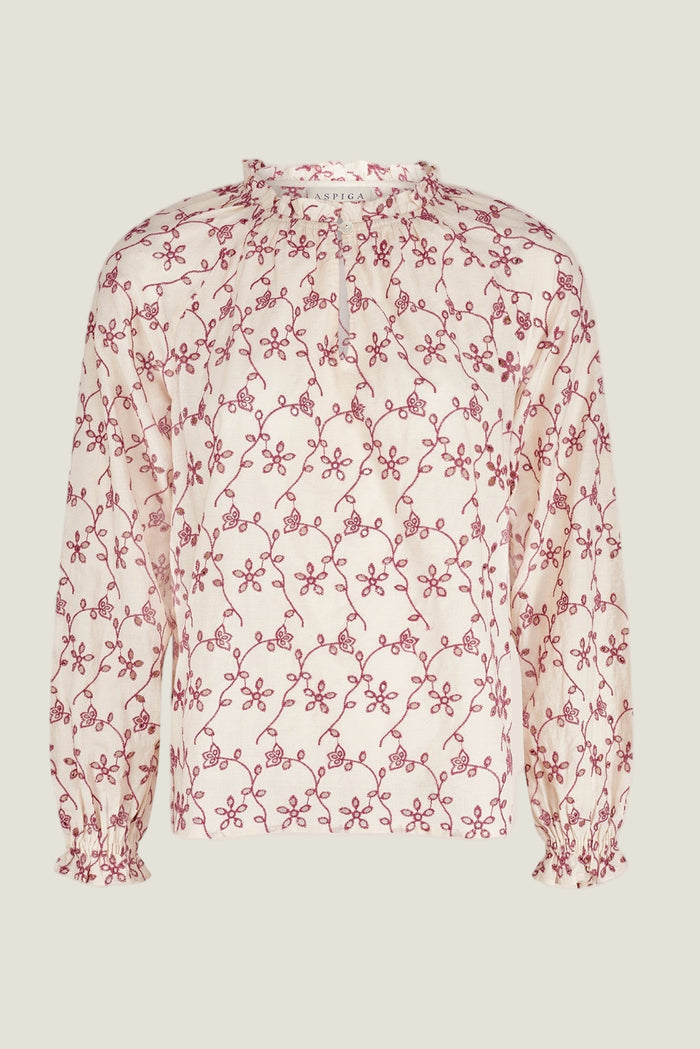 Lauren Embroidered Blouse | Cream/Mauve - Aspiga
