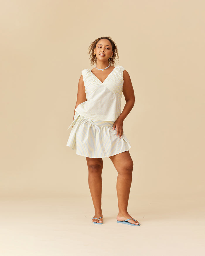 LEMONADE MINI SKIRT BUTTER BLUE STRIPE