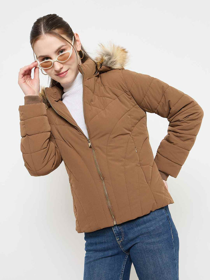 Madame Brown Quilted Hooded Jacket