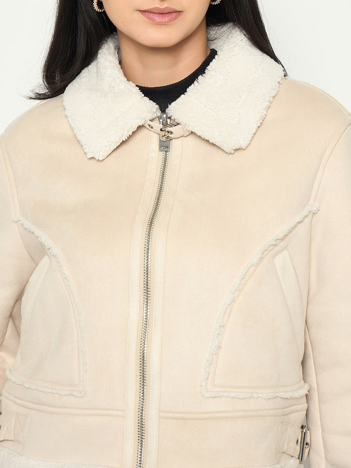 Madame Fleece Trim Off White Jacket