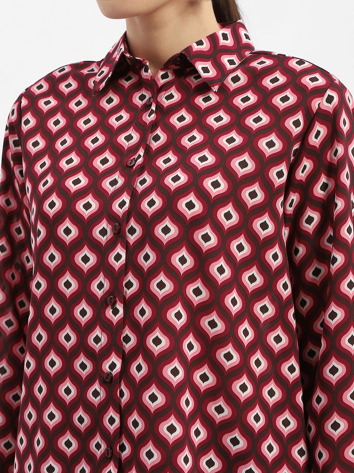 Madame Geometric Print Maroon Regular Shirt
