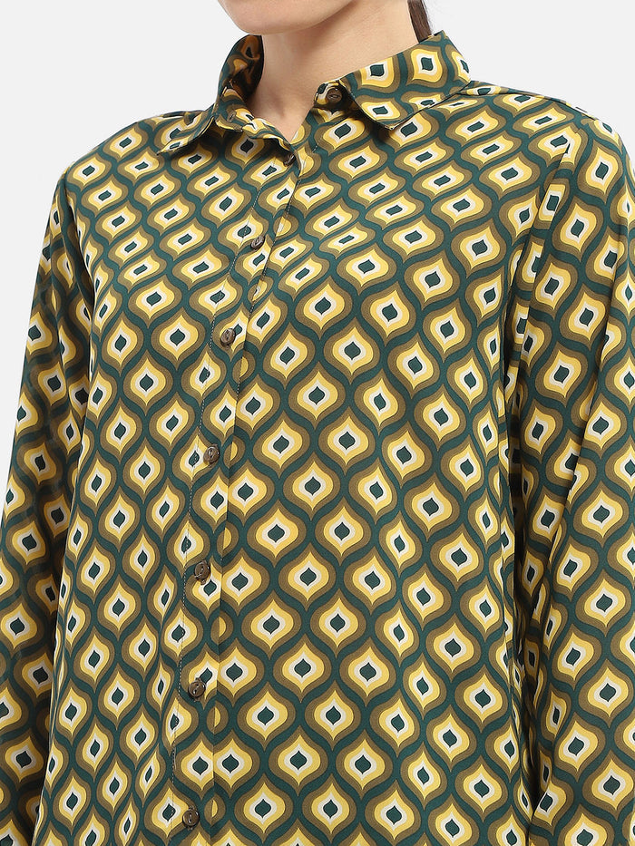 Madame Geometric Print Mustard Yellow Regular Shirt