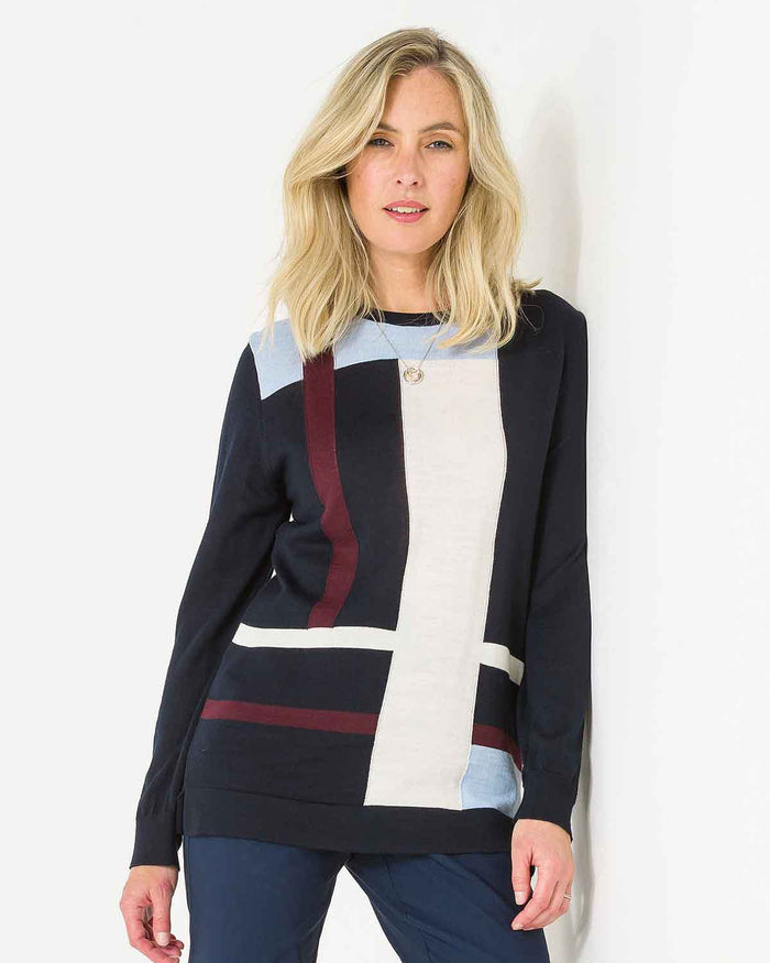 Meredith Colour Block Wool Mix Sweater - Navy - Image 3 - The Classic Boutique