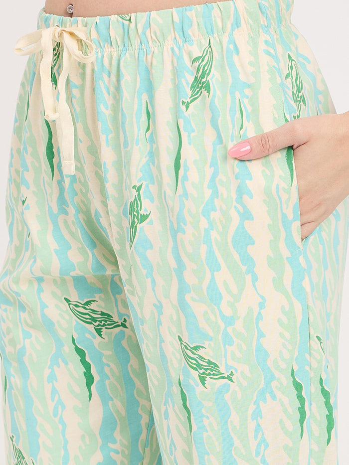 mSECRET Mint Printed Cotton Half Sleeve Night Suit