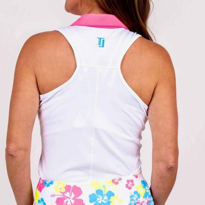New TJ Sport Racerback Golf Shirt - White/Neon Pink MSP$82
