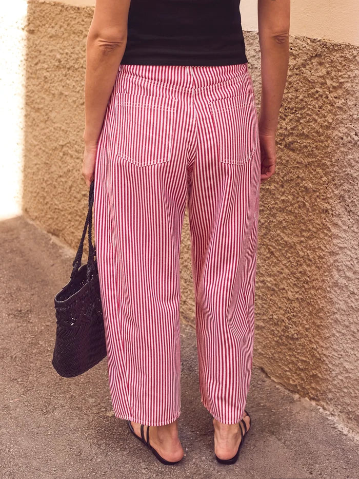 Red striped wide-leg trousers