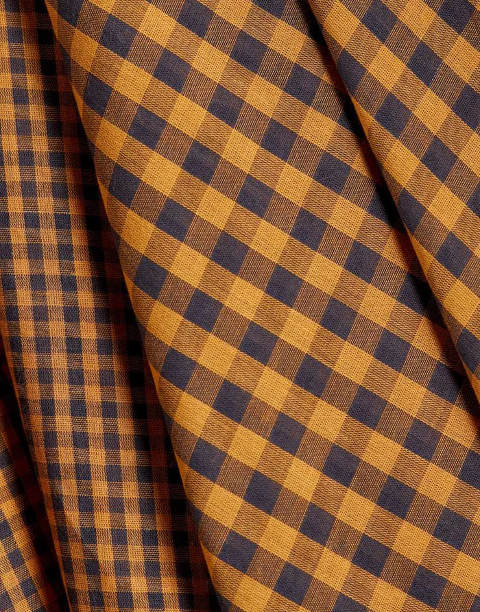 Remnant 1.6m - Ochre Night Double Sided Gingham Cotton Double Gauze Fabric, Atelier Brunette