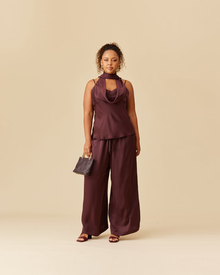 RILEY SATIN SASH CAMISOLE WINE
