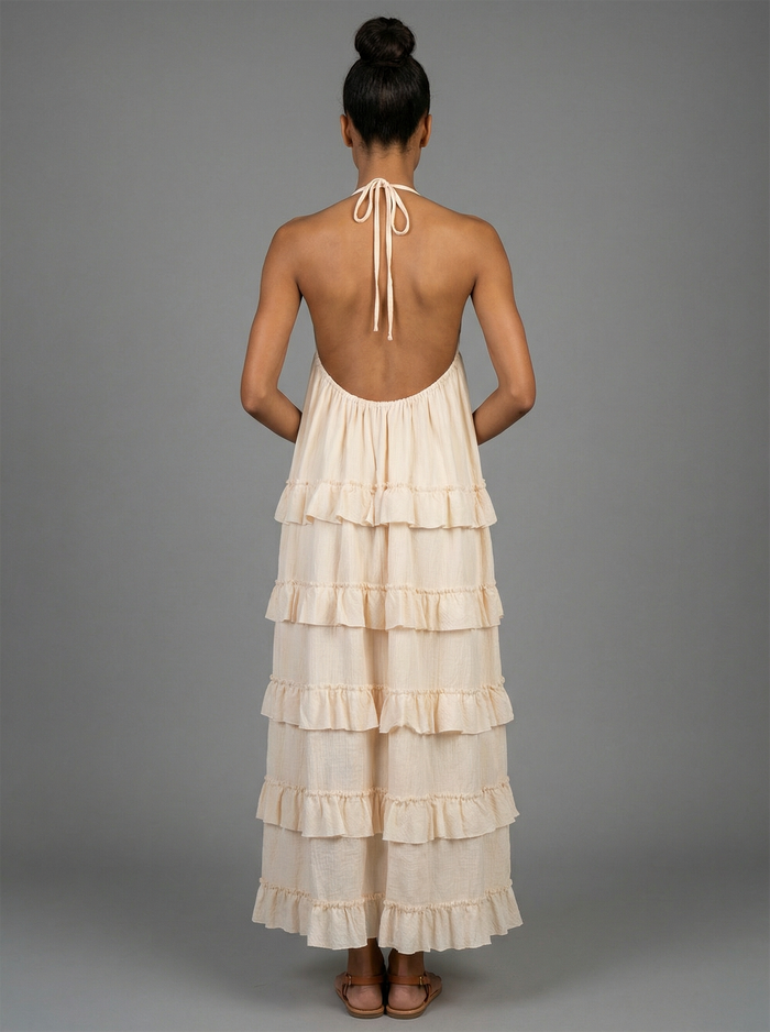 SOFT HALTER TIERED MAXI DRESS