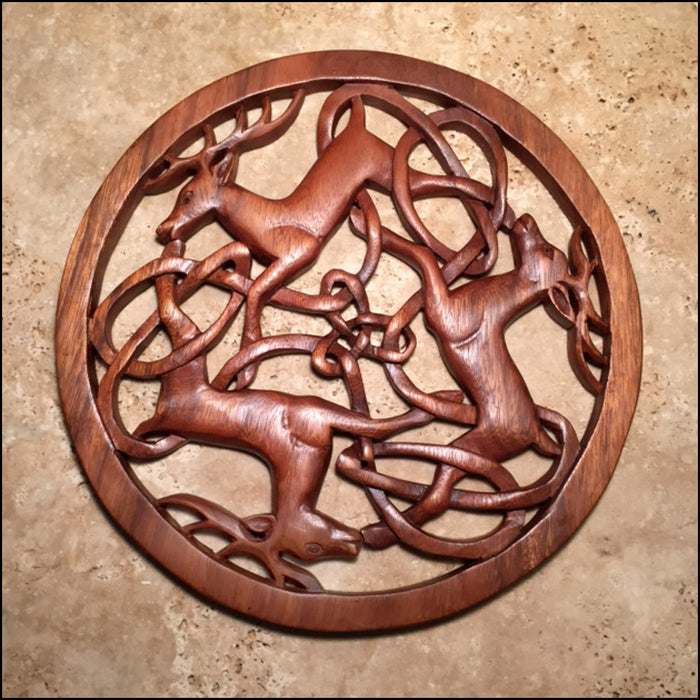 Three Stags Open Plaque Wood Carving CM-30