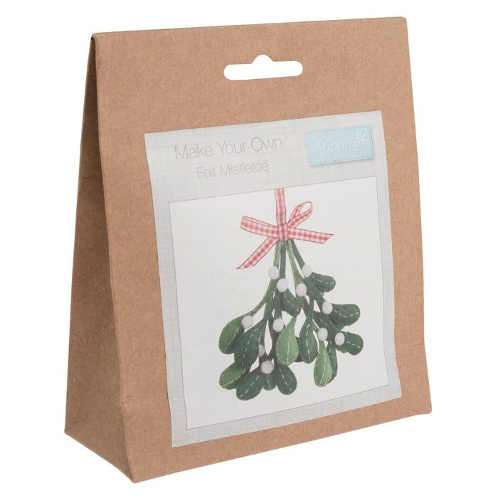 Trimits Felt Decoration Kit Christmas Mistletoe, 10x12cm, Includes Felt Shapes, Thread, Stuffing, Needle, and Ribbon