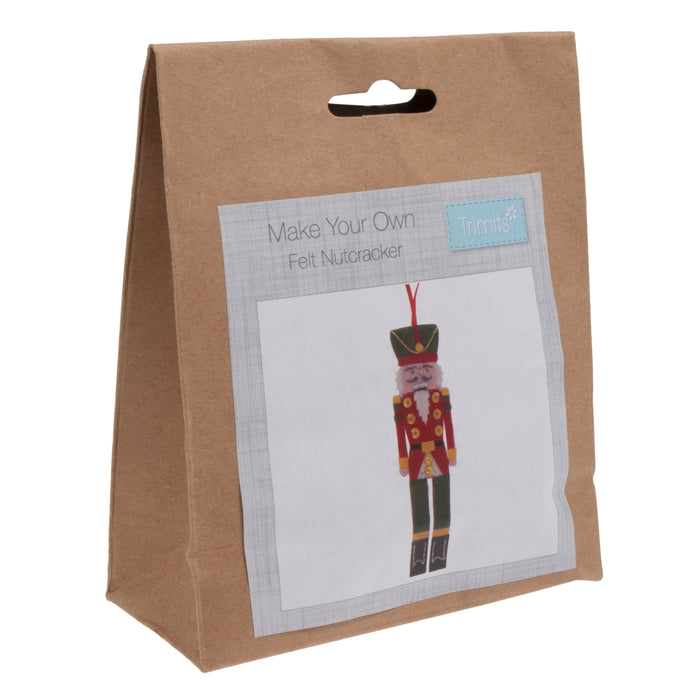 Trimits Felt Decoration Kit Christmas Nutcracker, 10x12cm, Includes Felt Shapes, Thread, Stuffing, Needle, and Ribbon