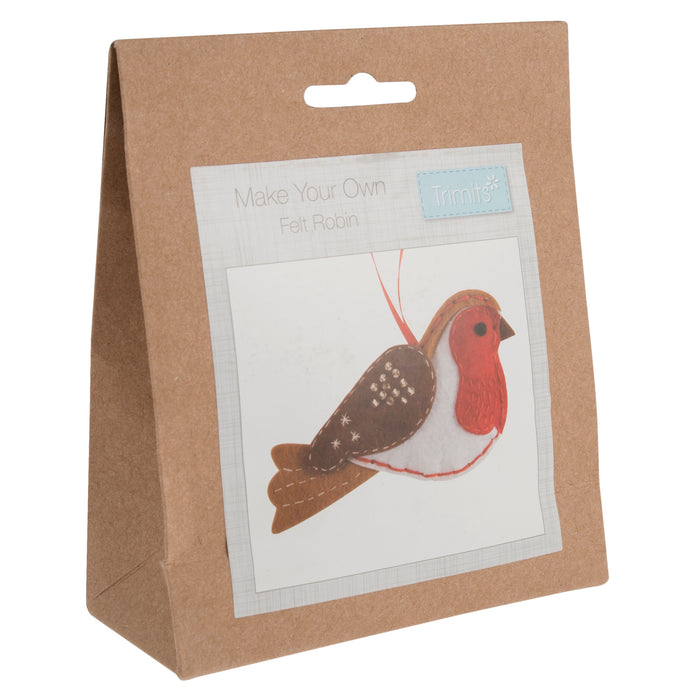 Trimits Felt Decoration Kit Christmas Robin, 10x12cm, Includes Felt Shapes, Thread, Stuffing, Needle, and Ribbon