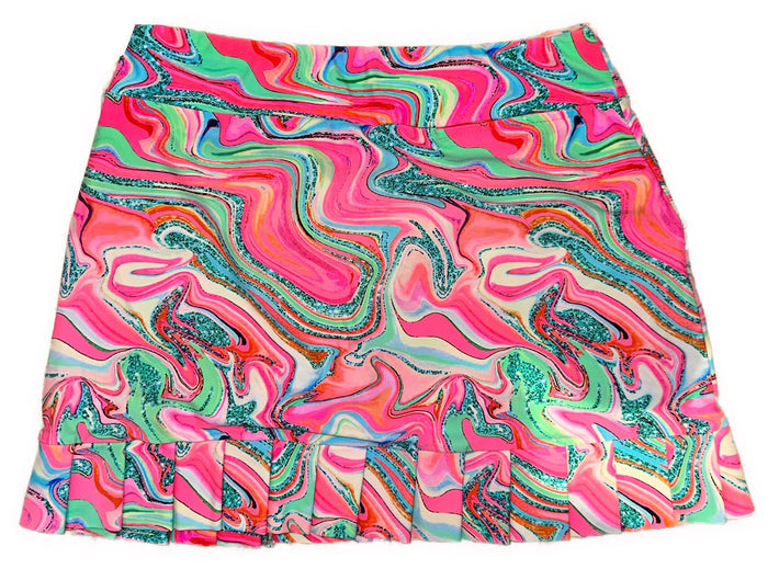 Tzu Tzu Pink & Green Wavy Patterned Golf Skort Size M