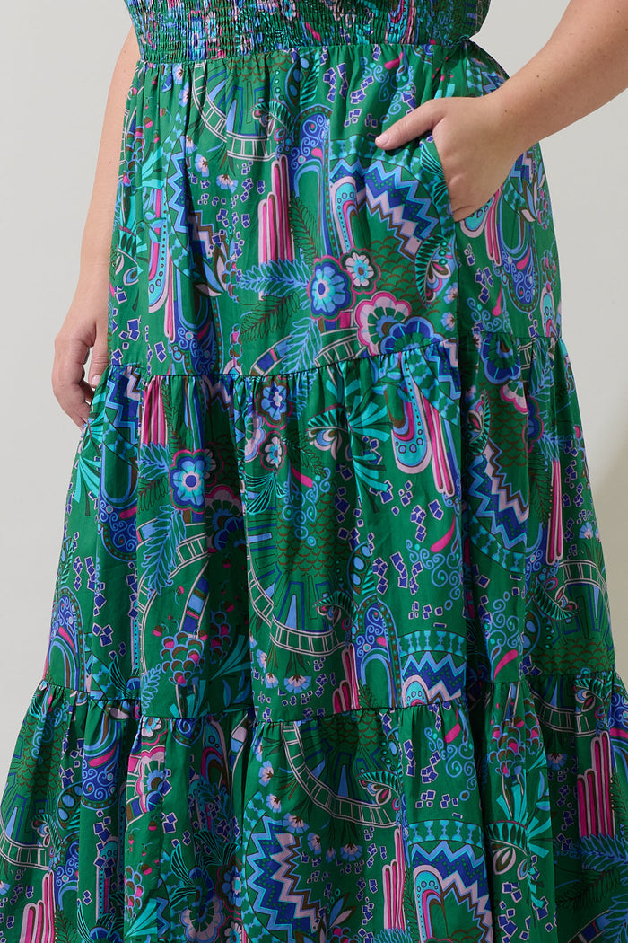 Vesper Geo Sunfire Tiered Midi Dress Curve