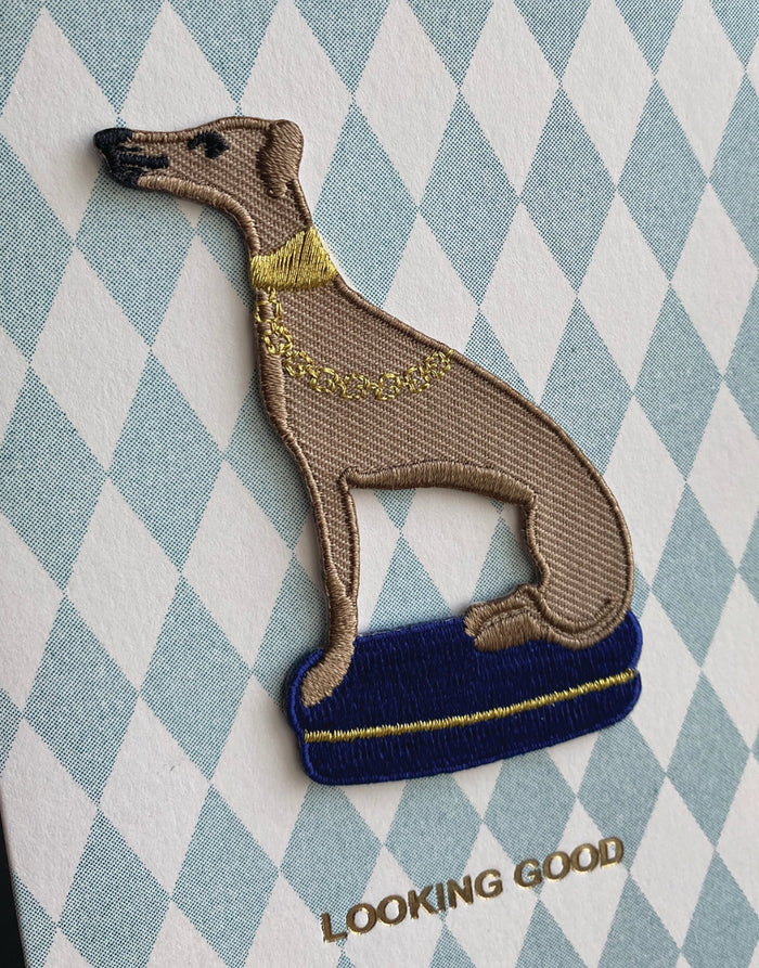 Whippet Looking Good Iron on Patch Greeting Card, Petra Boase