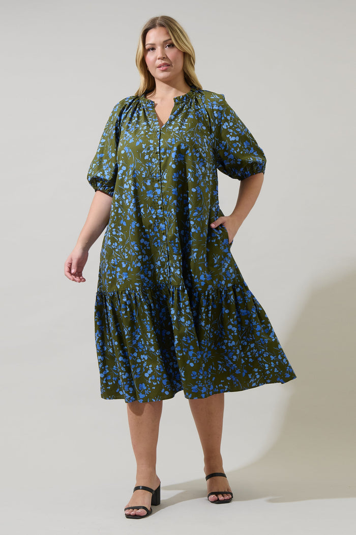Wynette Tiered Midi Dress Solvay Floral Curve