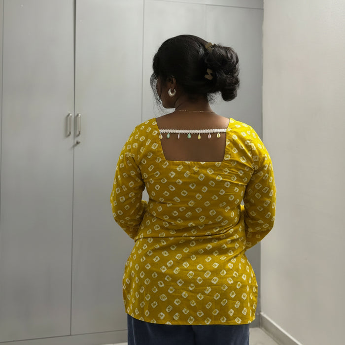 Yellow Pearl Back Short Kurti