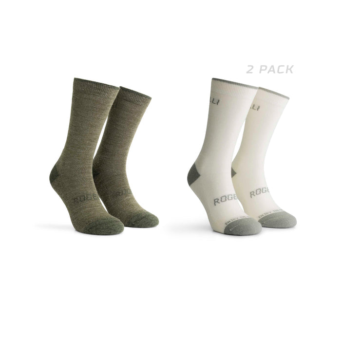 Rogelli Merino Wol 2-pack fietssokken winter groen en taupe.