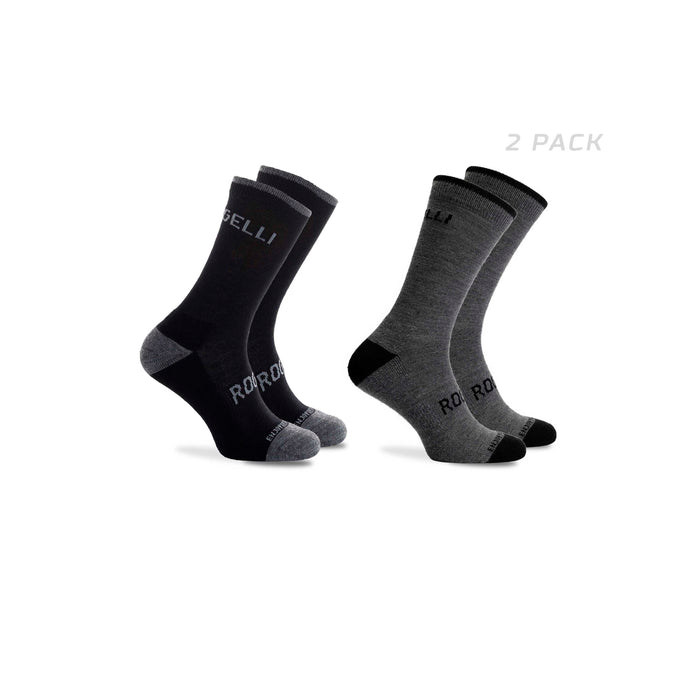 Rogelli Merino Wol 2-pack fietssokken winter zwart en grijs.