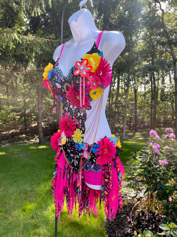 Ready to ship 36C Large Bottom - Chained Neon Garden Fairy Bra and Shorts Costume