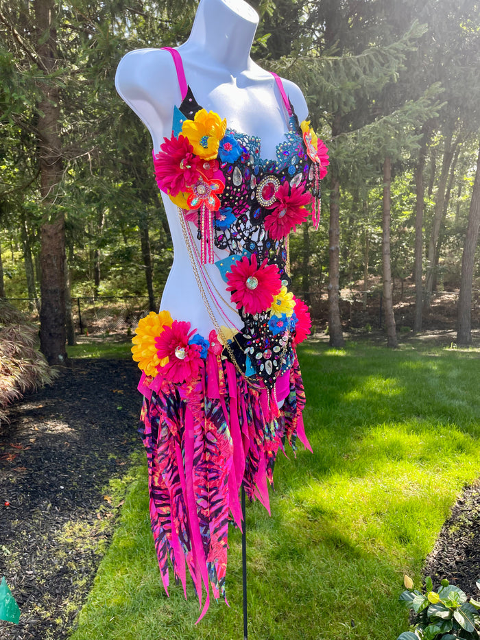 Ready to ship 36C Large Bottom - Chained Neon Garden Fairy Bra and Shorts Costume