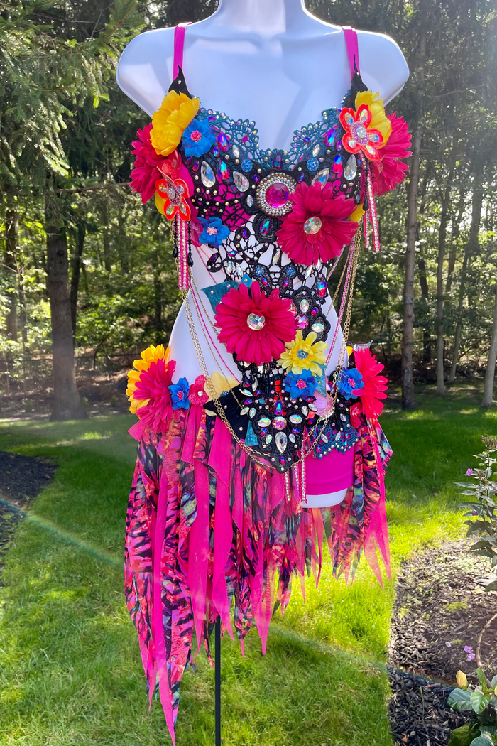 Ready to ship 36C Large Bottom - Chained Neon Garden Fairy Bra and Shorts Costume