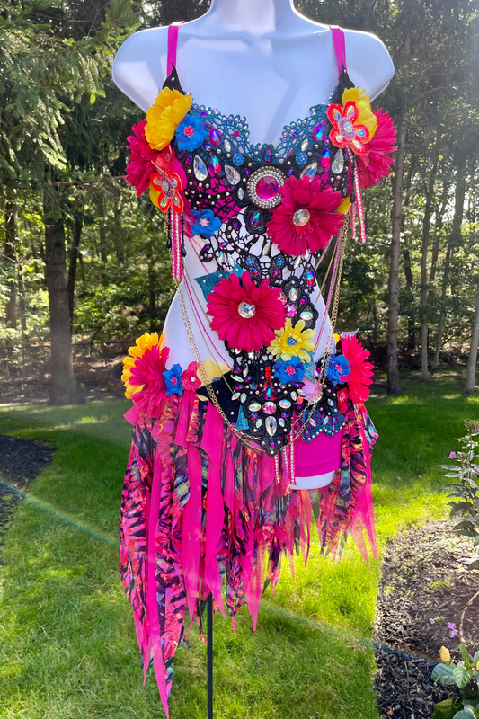 Ready to ship 36C Large Bottom - Chained Neon Garden Fairy Bra and Shorts Costume