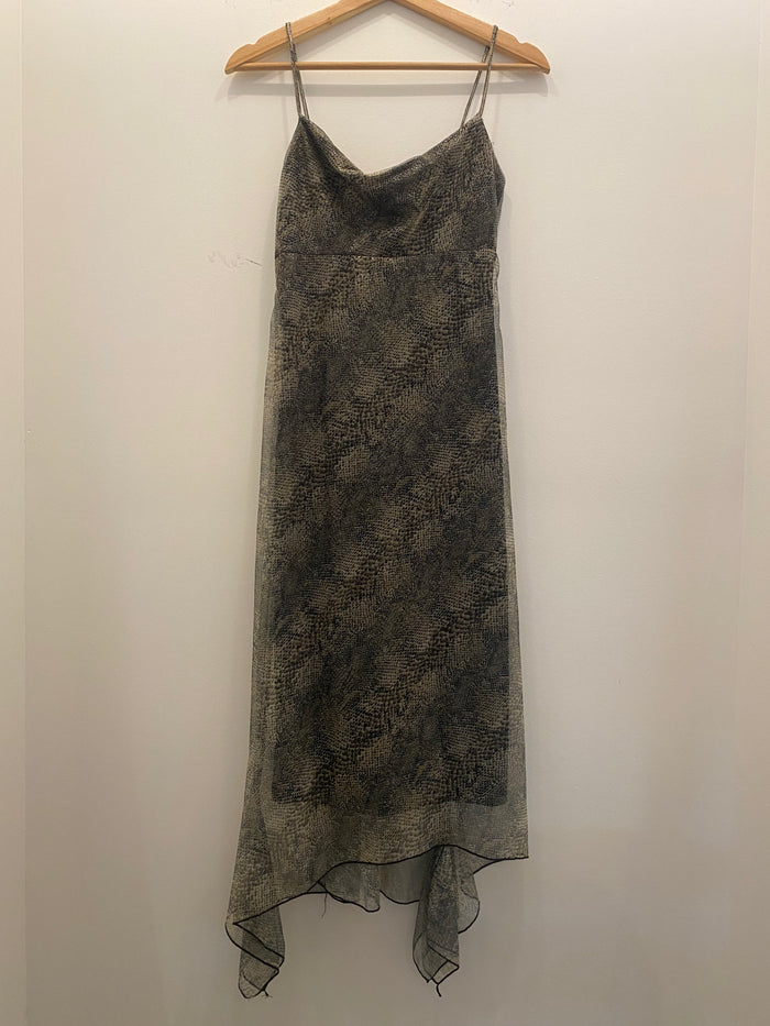 Vintage 90's Snakeskin Cowl Neck Mesh Midi Dress - La Lovely Vintage
