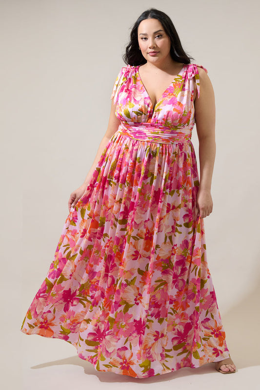 Abigal Floral Descanso Pleated Maxi Dress Curve