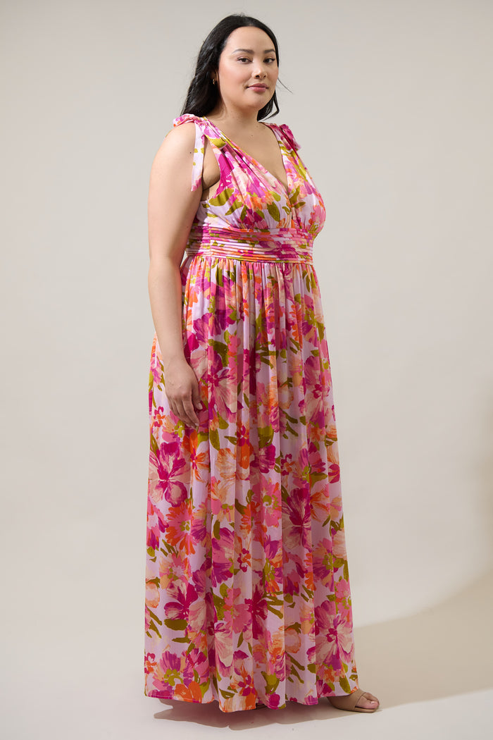 Abigal Floral Descanso Pleated Maxi Dress Curve