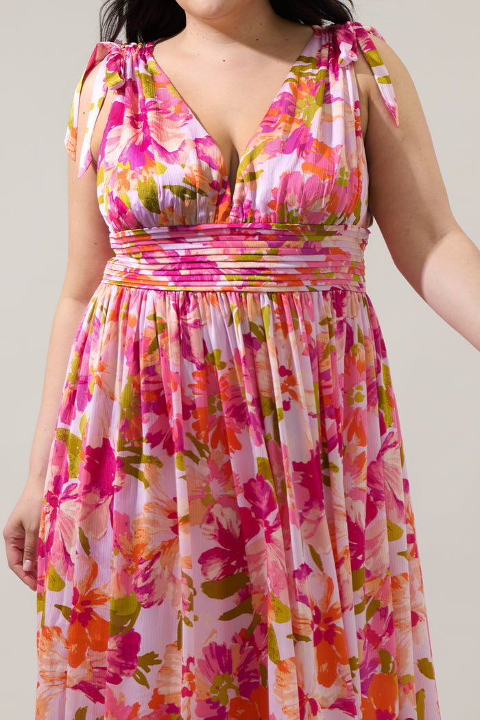 Abigal Floral Descanso Pleated Maxi Dress Curve