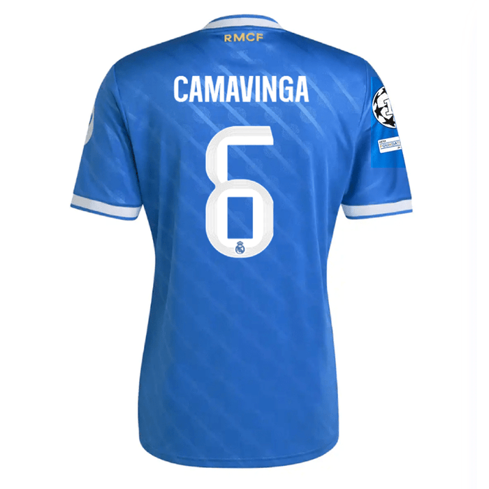 adidas Camavinga Men's Real Madrid Third Jersey 25/26 w/ Champions League Patches (Blue/White) | SoccerWearhouse