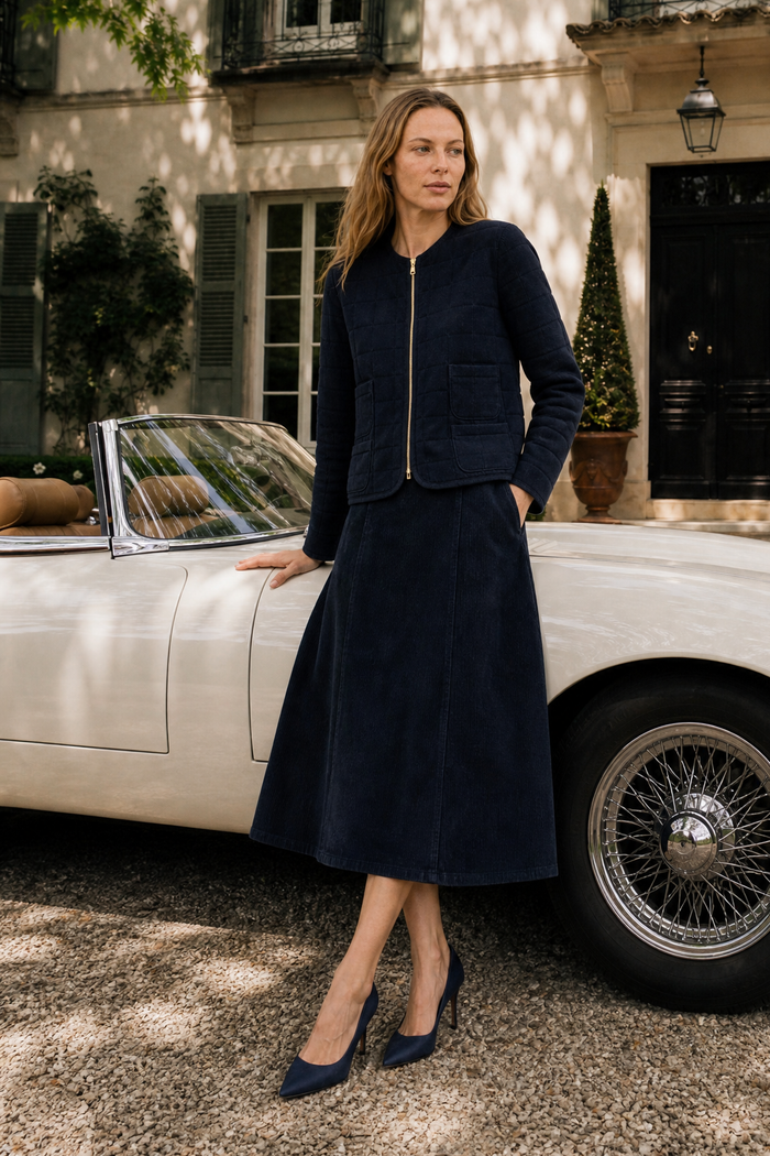 AGNES COTTON JACKET IN  NAVY CORDUROY