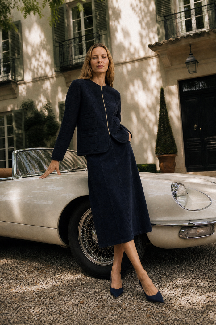 AGNES COTTON JACKET IN  NAVY CORDUROY