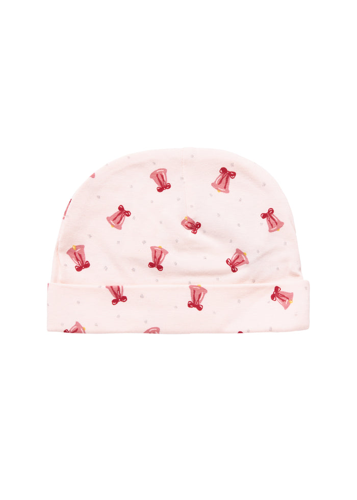 Cream-colored hat with red Christmas bells for newborn